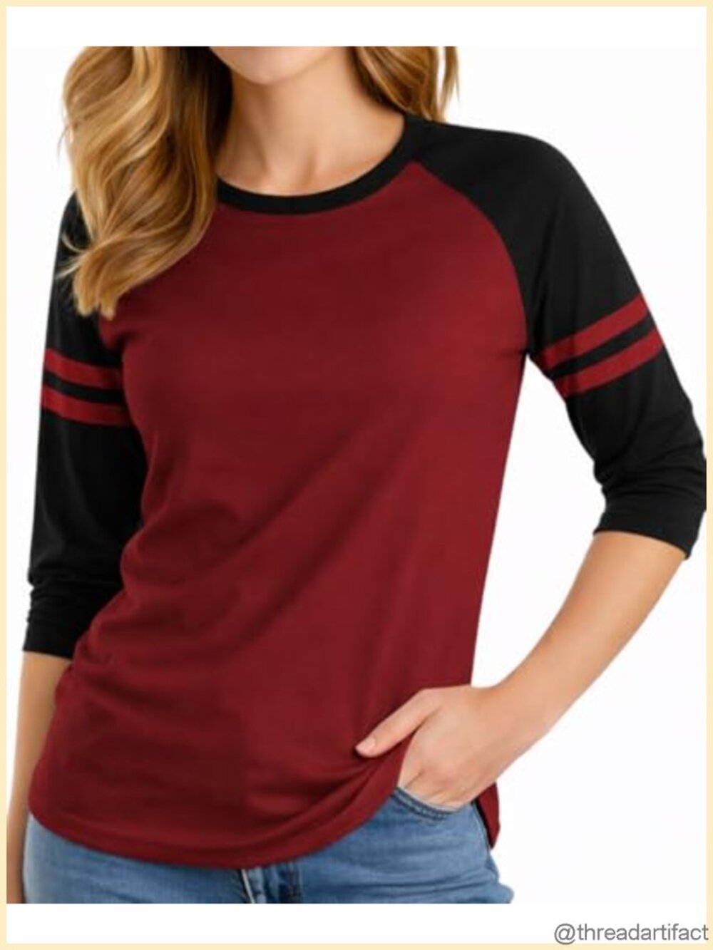 Women's 3/4 Sleeve Striped Raglan Tee Baseball Jersey Style Top